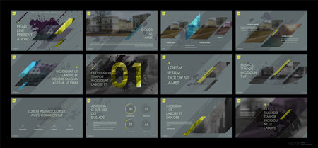 Presentation template. Geometric elements for slide presentations on a gray background. Use also as a flyer, brochure, corporate report, marketing, advertising, annual report, banner. Vectorのイラスト素材