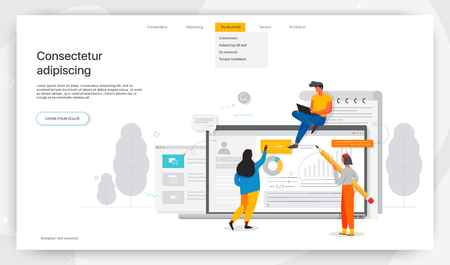 Office workers are studying the infographic, modern concept for web banners, websites, printed products, filling out resumes, hiring employees. Vector illustrationのイラスト素材