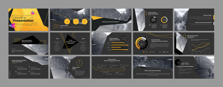 Presentation template, orange and black infographic elements. Vector slide template for business project presentations and marketing.のイラスト素材