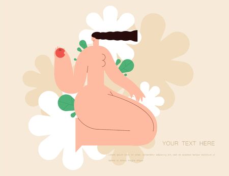 Nude woman with flower on modern background. Vector illustration flat design. Use in Web Project and Applications.のイラスト素材