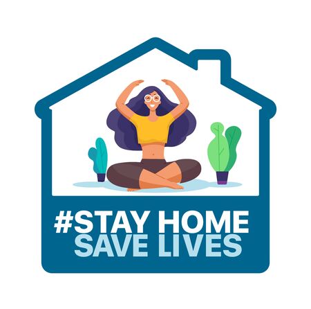 Stay at home, save lives. Social Media campaign aimed at preventing the spread of the COVID-19 coronavirus epidemic.のイラスト素材
