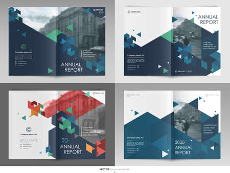 Covers templates set with graphic geometric elements. Applicable for flyer, cover annual report, placards, brochures, posters, banners. Vector illustrations.のイラスト素材
