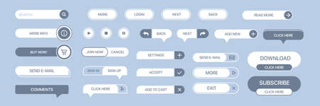 Set of vector buttons for websites, mobile applications. Design elements for website or app. Different gradient colors and icons on white background.のイラスト素材