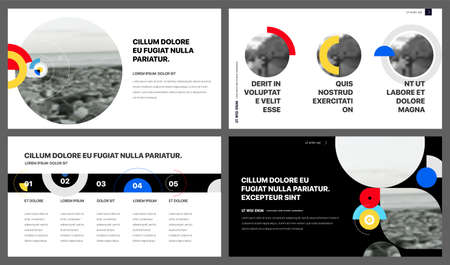 Presentation templates. Composition of geometric shapes and clipping masks to decorate your presentation or project. Minimalist design, easy to editのイラスト素材