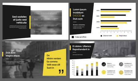 Presentation templates. Composition of geometric shapes and clipping masks to decorate your presentation or project. Minimalist design, easy to editのイラスト素材