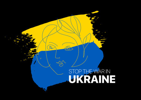 Stop the war in Ukraine. Ukraine flag in blue yellow ua national colors on white background