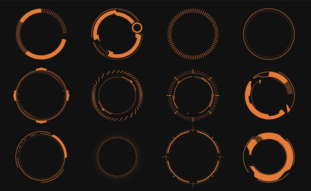 HUD vector interface elements. Sci-fi futuristic hud dashboard display technology screen in concept Cyberpunk. User Interface Statistics, data infographic.のイラスト素材
