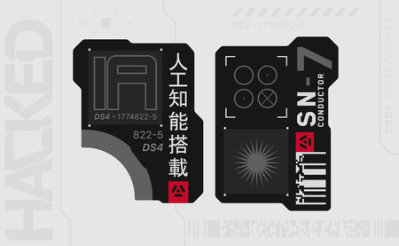 Cyberpunk decal. Vector sticker, label in futuristic style. Sci fi signs, inscriptions and symbols.のイラスト素材