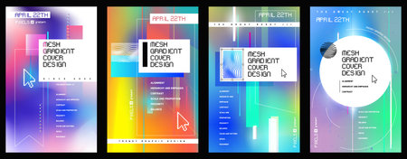 Futuristic Posters Design with mesh gradient. Set of four posters in techno style. Template for DJ Poster, Web Banner, Pop-Up.のイラスト素材