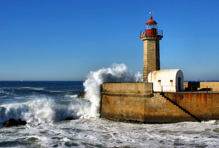 Lighthouse of Felgueiras in the river mouth of Douro, Portugal