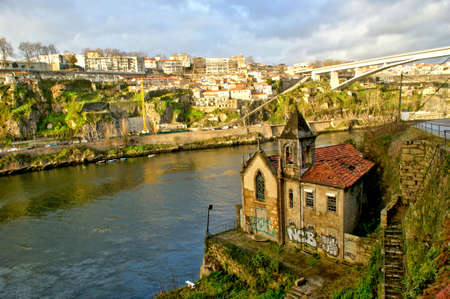Abandoned chapel near Douro river in Vila Nova de Gaia, Portugalのeditorial素材