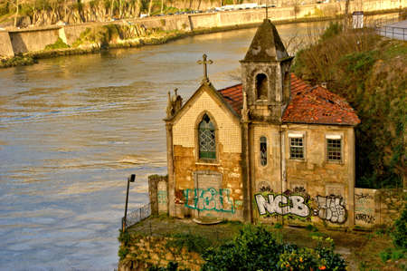 Abandoned chapel near Douro river in Vila Nova de Gaia, Portugalのeditorial素材