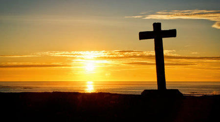 Sunset in Oia, Galicia, on the Portuguese Way of Saint James by the Coastの写真素材