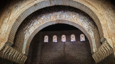 Sculptural and architectural details of the Alhambra palaces in Granada, Spainの写真素材