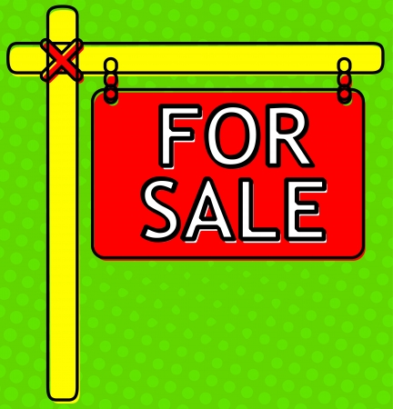 Retro For Sale Sign - halftone backdrop- comic, cartoon look -のイラスト素材