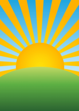 Meadow with sun and clear skyのイラスト素材