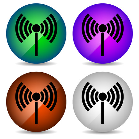 Radio tower, radio transmission, wireless connection, antenna, transmitter icons vector elements.のイラスト素材