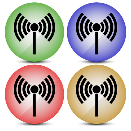 Radio tower, radio transmission, wireless connection, antenna, transmitter icons vector elements.のイラスト素材