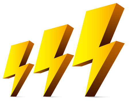 3d Thunderbolts, thunders, sparkles, electricity symbolsのイラスト素材