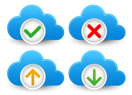 Cloud / database icon set with approved, verified; corrupted, up- and download symbolsのイラスト素材