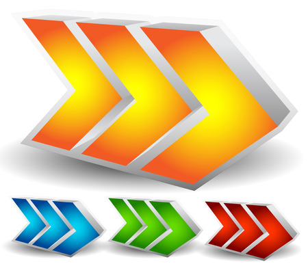 Vector Illustration of Bold or Big Arrows, Arrowheads Pointing Right in Yellow (Orange), Blue, Green and Redのイラスト素材