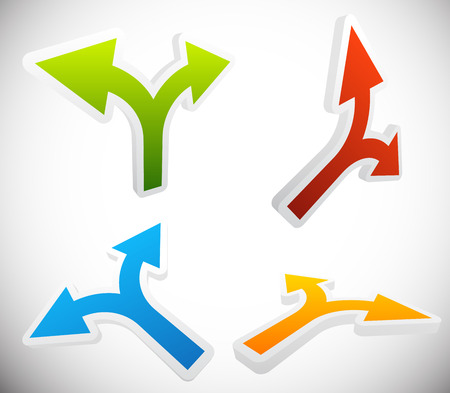 Vector Illustration of 3D 2 Way Arrow Shapes Set - Arrow design elementsのイラスト素材