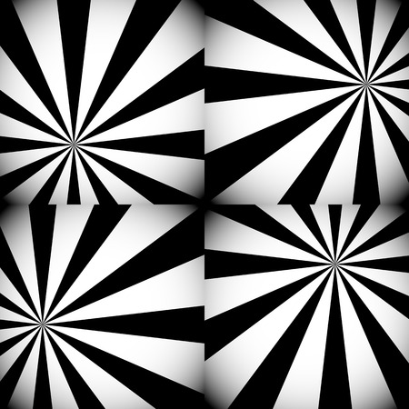 Vector Illustration of Grayscale / Monochrome Sunburst, Starburst Backgrounds with Radiating Rays or Lightsのイラスト素材