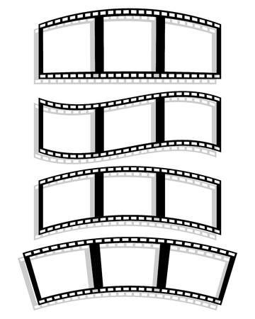 Vector Illustration of Set of Filmstrip silhouettes with different distortion effect. Wavy, arching, curving Filmstrips.のイラスト素材