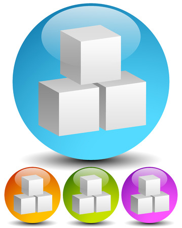 Icons with structure of 3D gray cubes. Three colors included.のイラスト素材