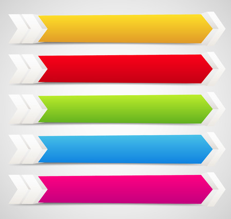 Horizontal banner or button templates with blank space for your message - 3d banners with arrows, arrowheads. Colorful design elements.のイラスト素材