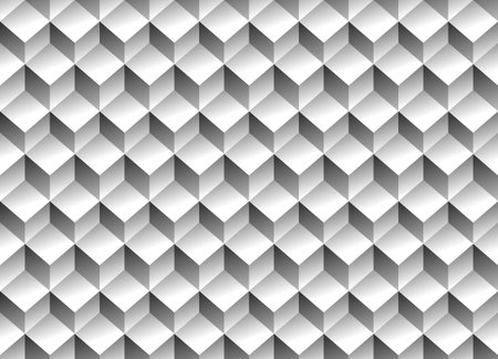Grayscale 3d Cubes minimal, repeatable pattern (simple seamless, spatial geometry, vector graphics)のイラスト素材
