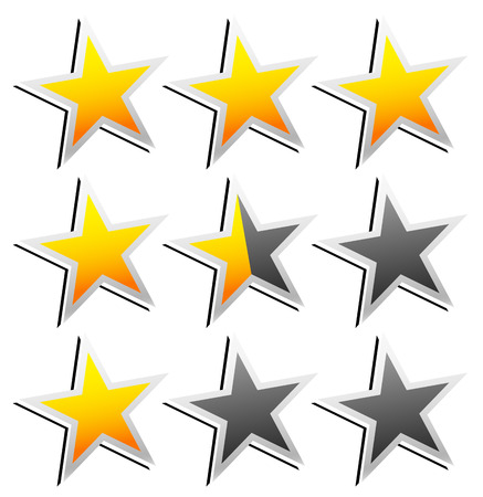 Star Rating Element. Star rating system for feedback, value, good-bad experience, customer satisfaction, valuation of quality, good-bad quality concepts. Vector.のイラスト素材