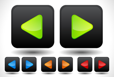 Set of rounded left and right arrow buttons, arrow icons. Green, blue, orange and red colors included. Vector illustration.のイラスト素材