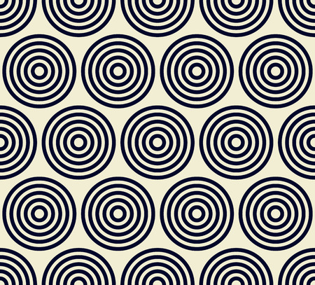 Concentric dark blue-black circles on yellow. Repeatable pattern. Vector.のイラスト素材