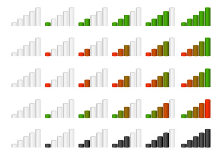 Vector set of indicators. Progression, fullness, steps or phases. Vector Illustration.のイラスト素材