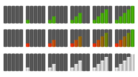 Vector set of indicators. Progression, fullness, steps or phases. Vector Illustration.のイラスト素材