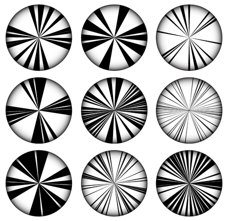 Vector set of radiating, converging lines. Set of 9 version,のイラスト素材