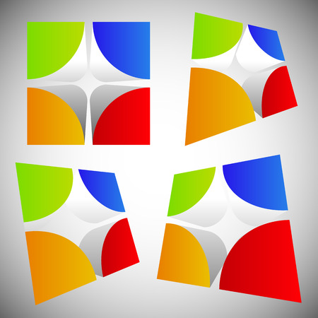 Divided, colorful cube with rounded inner corners. Abstract 3d vector graphics.のイラスト素材