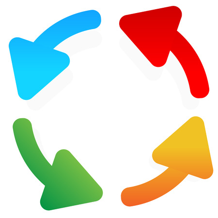 Circular, rotating arrows around on white. Colorful graphics.のイラスト素材
