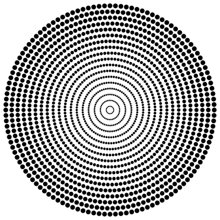 Abstract dots. Circular, radiating dotted pattern. Concentric circles monochrome vectorのイラスト素材