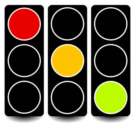 Vector traffic lights, lamps, semaphores in sequence on white.のイラスト素材