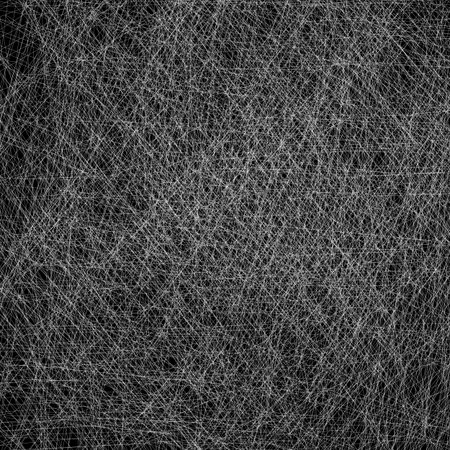 Black and white scratches vector texture with random thin, intersecting lines. Editable.