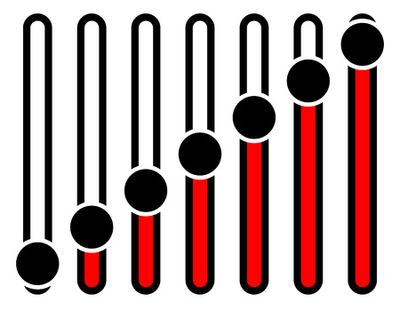 Vertical adjusters, sliders, faders or potentiometers in sequence. Simple user interface elementsのイラスト素材