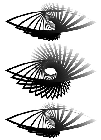 Almond shapes with rotation effect. Set of 3 different abstract monochrome element.のイラスト素材