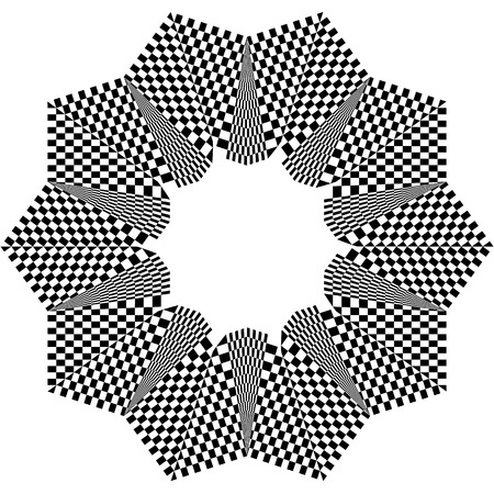 Checkered circular element. Abstract monochrome graphic with squared, checkered pattern.のイラスト素材