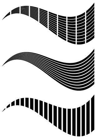 Set of abstract 3 abstract generic design elements. Grid of rectangles, horizontal, vertical lines with distortion. EQ, level indicator templatesのイラスト素材