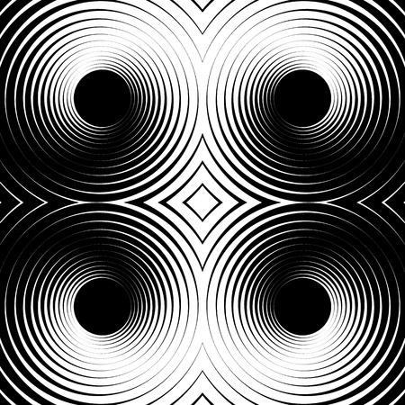 Symmetrical repeatable pattern with concentric circles, rings. Circular geometric pattern. Black and white, monochrome backgroundのイラスト素材
