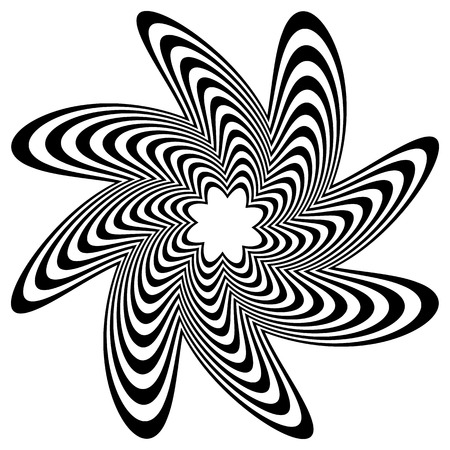 Circular shape with spiral, vortex distortion effect. Black and white rotating circular, concentric element.のイラスト素材