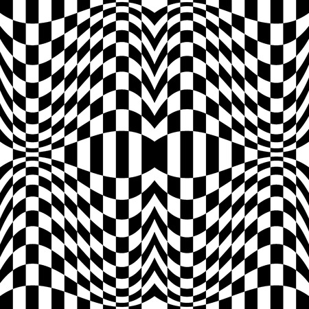 Mirrored chequered pattern with distortion effect. Symmetric pattern. Repetitive.のイラスト素材