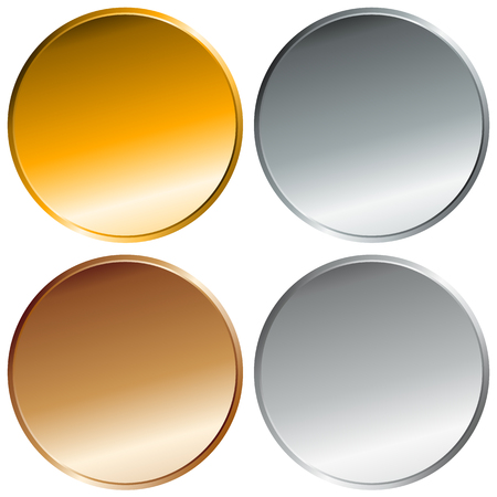 Gold, silver, bronze and platinum badges. Top 4 places. Blank precious metal buttons.のイラスト素材